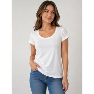 Max‎ White Scoop Neck Short Sleeve Cotton Blend T-Shirt Size UK 14 EUR 40